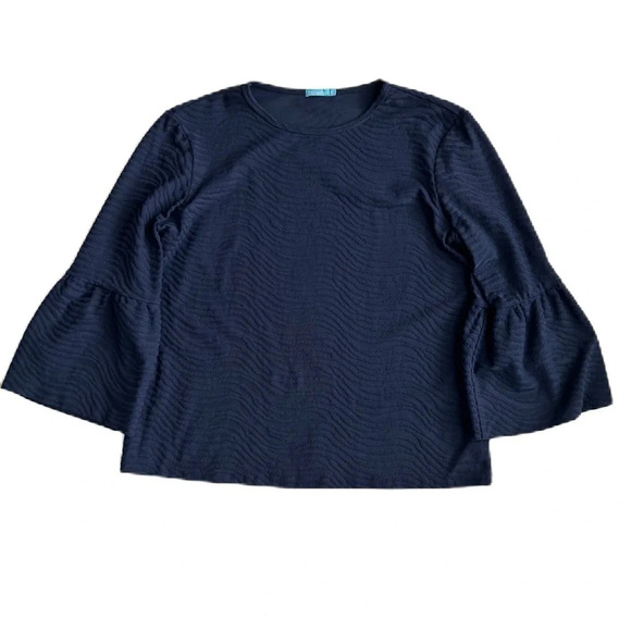 J. McLaughlin Women’s Blue Kyla Textured Bell Sleeve Top Small - Picture 3 of 12